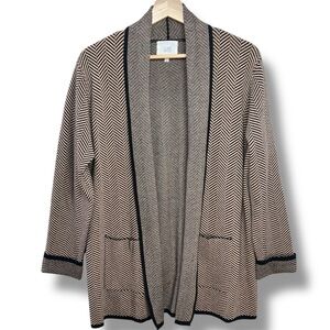 Luxe By Tricot Women’s‎ L Herringbone Open Front Cardigan Sweater Jacket Pockets
